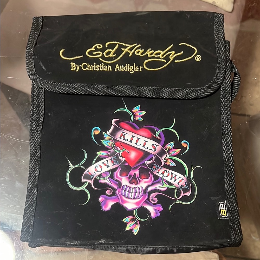 Ed Hardy Black Bag with Skull and Heart Design